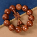 Dalbergia wood bead bracelet with engraved rectangle pendant and rich grain texture - 20mm*12 Beads / Premium [Square Plate + Gourd]