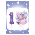 Pink and purple 1st birthday balloon set with number 1 and colorful butterfly foil balloon - Number 1 Set