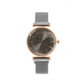 Minimalist women's quartz watch with charcoal sunray dial and rose gold mesh strap - Silver Milanese Strap