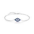 Bracciale minimalista in argento S925 con occhio magico e zirconi blu e trasparenti - Bracciale