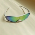 Kids punk geometric sport sunglasses with white frames and colorful mirrored lenses - White