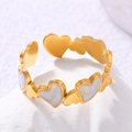 18k gold heart-shaped open bangle featuring white marble marble enamel inlay - Adjustable Open / Gold White Heart Chain (JR555-GW)