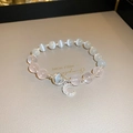 Handmade beaded heart bracelet with cat-eye beads and silver crescent moon pendant - 11# Pink Moon Bracelet