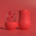 Red silicone face ice roller massager with rose petal design for skincare cooling - Rose Red