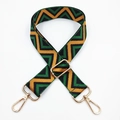Detail of 3.8cm chevron wide bag strap with green, yellow, black stripes and gold hardware - Green Black Triangle