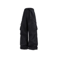 Pantalones cargo de pernera ancha y cintura alta con cinturón de hebilla y cordones - M / Negro