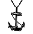 Collana con ciondolo ad ancora nautica nera lucida con dettaglio corda per uomini - Nero