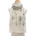 Sciarpa estiva beige con stampa di cactus verdi e nappe a frange da donna - Beige