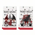 Christmas kitchen towels featuring festive gnomes and red truck with tree designs - Red Truck and Hat Wearing Gnomes Style (MJBT66-53) / 2 Pieces/Pack (40*60cm) / Red Truck and Gnomes Combination