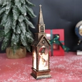 Lanterne de Noël église en bronze avec lumière LED et décor ange effet de neige - Église d'Eau-Ange