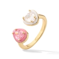 Bague ouverte luxueuse avec pierres en poire et bordures en émail sur anneau doré - goutte / Or Rose Blanc Patchwork