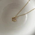 18k gold plated necklace with rectangular zircon pendant and wave texture frame - Gold