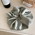 Oversized silver-green satin scrunchie with silky pleated texture for women hairstyles - Large 22cm / Grey Green