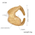Detailed view of gold plated wavy ring with bark texture and paved Czech diamonds - Size 7/Adjustable / A720-Gold Water Ripple Ring