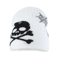 Weiße Hip-Hop Strickmütze mit schwarzem Totenkopf und Spinnennetz-Muster Design - Einheitsgröße / Weiß