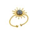 Adjustable gold vintage sun ring with a grey marble stone and twisted band design - Adjustable Open / Gold Sun Gray Stone