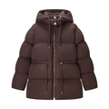 Women's dark brown windproof hooded puffer jacket with drawstring waist and zip closure - S / Coffee