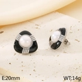 Pendientes vintage triangulares de resina con perlas blancas y acabado en esmalte negro - Estilo Triángulo Color Acero (KE115788-GC)