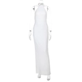 Weiße Neckholder-Maxikleid mit plissierter Textur und rückenfreiem Design für Damen - S / Weiß