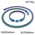 Conjunto de collar y pulsera de cadena plana de serpiente arcoíris en acero inoxidable - Arcoíris (KS144122-KFC)