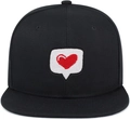 Close-up of heart embroidery detail on a structured black snapback hip hop cap - Adjustable / Black