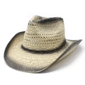 Western stijl strohoed met opengewerkt vlechtwerk en kleurverloop randen voor de zomer - M (56-58cm) / Beige & Zwart