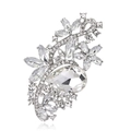 Detailed view of luxury silver flower brooch with pear-cut crystal and rhinestones - White (Silver Base)