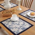 Blue floral cotton linen placemats with crochet lace edges for dining table decor - 30x40cm / Blue Flower With Blue Border