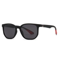 Fashionable sports sunglasses in matte black frame with red anti-slip rubber temple tips - Black Frame Black Lens Red Legs