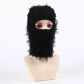 Unisex black plush balaclava hood providing full face warmth and protection - Black