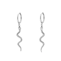 Silver 925 snake drop earrings with sparkling crystals and realistic scale texture - Style G Long Drop 2 (White Gold)