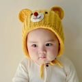 Yellow knitted baby winter hat with cute bear ears and earflaps for infants - Yellow Bear - Lined