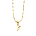 Golden bead chain necklace with 3D letter F pendant in polished metal finish - Letter F