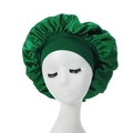 Silky satin bonnet in bright green with wide elastic band for hair protection - One Size / Grass Green