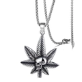 Vintage silver stainless steel necklace with marijuana leaf and skull pendant detail - Weed Leaf Skull