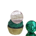 Pink leopard print Merry Christmas acrylic cupcake topper on green frosting - Rose Gold Christmas Tree Double Layer