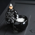 Black ceramic backflow incense burner with dragon pattern and flowing smoke effect - Five Blessings