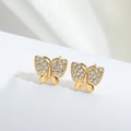 Elegant gold butterfly stud earrings featuring white cubic zirconia pave setting for women - Butterfly