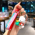 Cute Pochacco cartoon keychain with colorful striped silicone strap and gold metal clasp - Red Pochacco (B473-2) / Single Piece