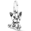 Charm bulldog francese in metallo argentato con piccolo cuore per bracciali a maglie - Bulldog Francese Seduto (009)