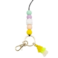 Colorful silicone bead lanyard with mint purple peach beads and yellow white gradient tassel - Mint Purple Peach Yellow