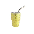Portable 3oz stainless steel mini tumbler with yellow leopard print and metal straw - Yellow Leopard Print