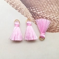 Three pink short tassels with gold metal rings for DIY jewelry and crafts decoration - Hot Pink
