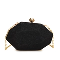 Modern black glitter geometric evening bag with gold chain and large metal buckle - Black