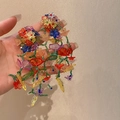 Pendientes de flores coloridos con borlas de cuentas y detalles de hojas - Cuentas de flores de colores (Pin de plata 12#)