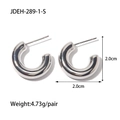 French minimalist hollow C-shape silver earrings in polished stainless steel finish - JDEH-289-1-S/Thick C-Shape