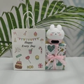 White rabbit night light alarm clock with matching gift bag and ribbon box set - Shy Rabbit (Pink) + Birthday Bag + Couple Wrap