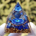 8cm Orgone pyramid with Lapis Lazuli, gold foil and Yin Yang symbol held in hands - 8cm / 31 Lapis Tai Chi