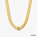Elegant gold flat snake chain necklace with a black zircon rectangle pendant - Gold (Black Rhinestone)