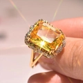 Punk style golden ring featuring a large yellow rectangular zircon and pavé detailing - US 5 / Gold Square Diamond